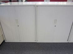 2 x metal tambour fronted cupboards, approx. height: 1150mm x width: 1000mm x depth: 475mm