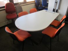 White melamine top meeting table, approx. length: 1800mm x width: 1100mm with revolving twin