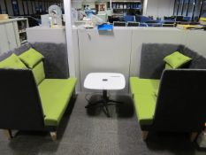 Breakout soft seating booth comprising of: 2 x freestanding upholstered sofas, approx. size per