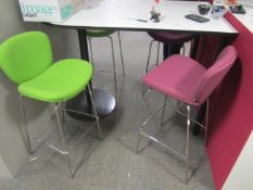 4 x chrome framed upholstered breakfast bar chairs (2 x Green / 2 x Burgundy) with white melamine