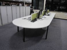 Bench suite comprising of: 6 x pod desks - mounted on one metal frame - approx. overall size 1.6m