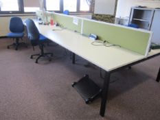 Bench suites comprising of: 6 x pod desks - mounted on one metal frame, approx. 4.8m x 1.6m 3 x