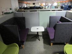 Breakout soft seating booth comprising of: 2 x freestanding upholstered sofas, approx. size per