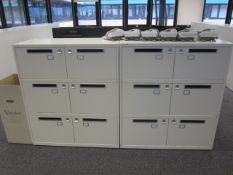 2 x Bisley metal lateral file lockers (6 door) with postal slot, approx. height: 1150mm x width: