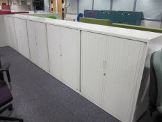 5 x metal tambour fronted cupboards, approx. height: 1150mm x width: 1000mm x depth: 475mm with