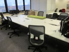 Bench suite comprising of:, 6 x pod desks - mounted on one metal frame - approx. overall size 1.6m x