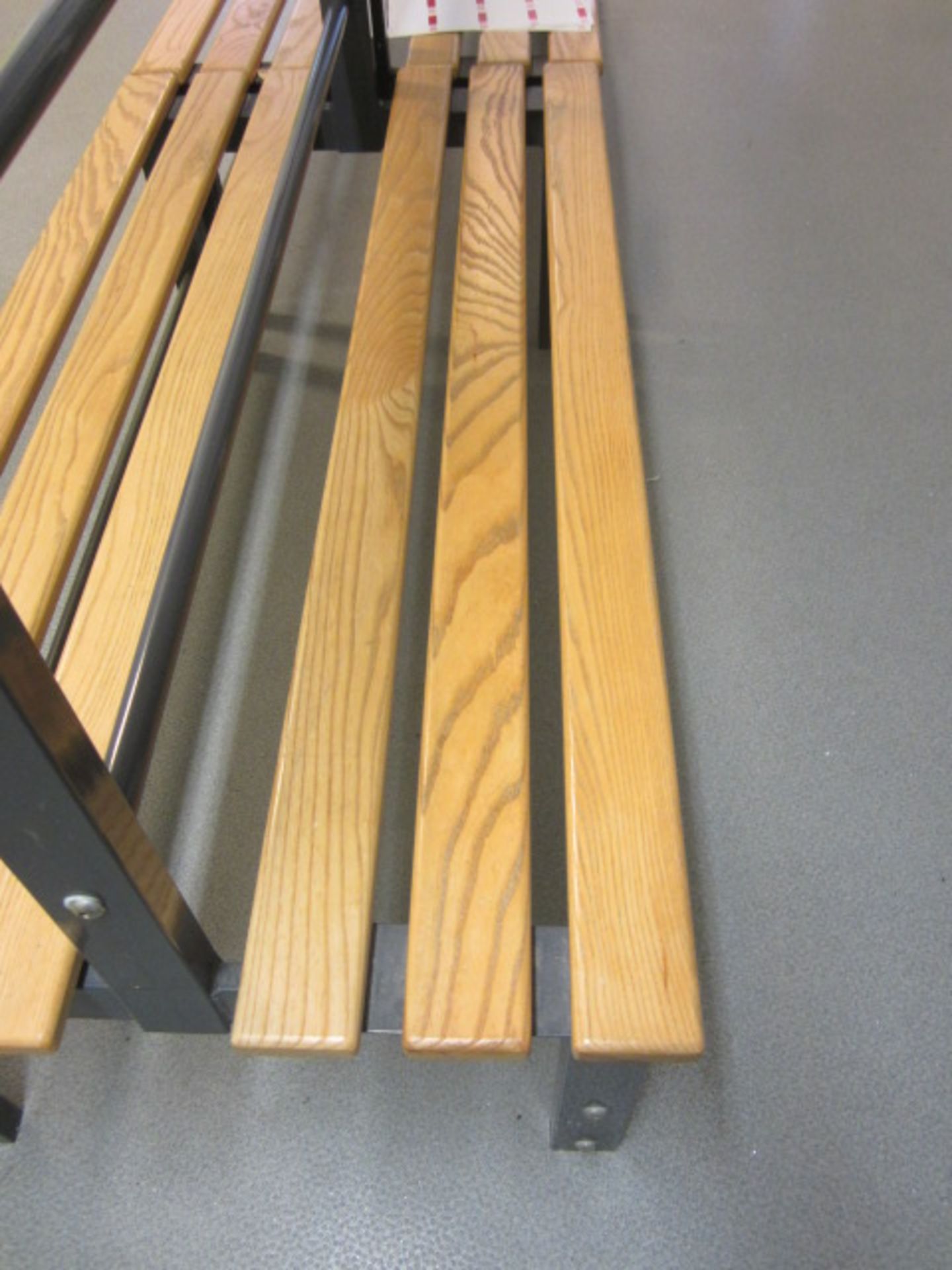 2 x wood slatted metal framed changing room bench with upper clothes hanging, length: 1300mm x - Image 2 of 4