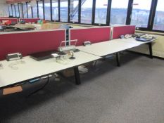 Bench suite comprising of: 6 x pod desks - mounted on one metal frame - approx. overall size 1.6m