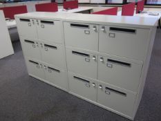 2 x Bisley metal lateral file lockers (6 door) with postal slot, approx. height: 1150mm x width: