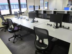 Bench suite comprising of: 6 x pod desks - mounted on one metal frame - approx. overall size 1.6m