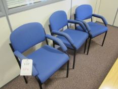 5 x metal framed Blue upholstered meeting chairs with arms