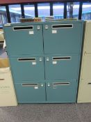 5 x Bisley metal lateral file locker (6 door) with postal slot, approx. height: 1300mm x width: