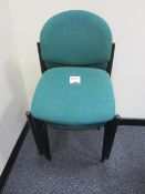 5 x metal framed Green upholstered stacking chairs