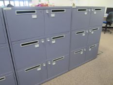 8 x Bisley metal lateral file locker (6 door) with postal slot, approx. height: 1300mm x width: