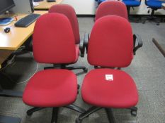 4 x Red upholstered swivel chairs including 2 with arms