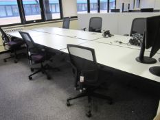 Bench suite comprising of: 6 x pod desks - mounted on one metal frame - approx. overall size 1.6m