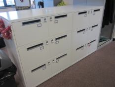 6 x Bisley metal lateral file locker (6 door) with postal slot, approx. height: 1150mm x width: