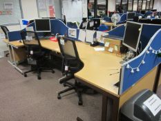 Desk suite comprising of: 11 x wood effect corner workstations, 1600mm x 1200mm, 1 x wood effect