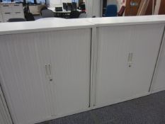 2 x metal tambour fronted cupboards, approx. height: 1150mm x width: 1000mm x depth: 475mm