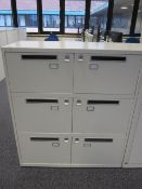 2 x Bisley metal lateral file lockers (6 door) with postal slot, approx. height: 1150mm x width: