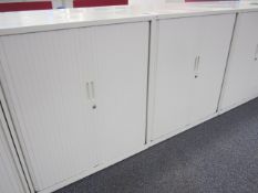 2 x metal tambour fronted cupboards, approx. height: 1150mm x width: 1000mm x depth: 475mm