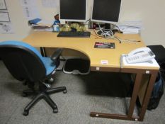7 x wood effect corner workstations, 1600mm x 1200mm, 6 x upholstered desk partitioning screen