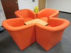 4 x upholstered Orange buckets seat with coffee table