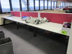 Bench suite comprising of: 6 x pod desks - mounted on one metal frame - approx. overall size 1.6m