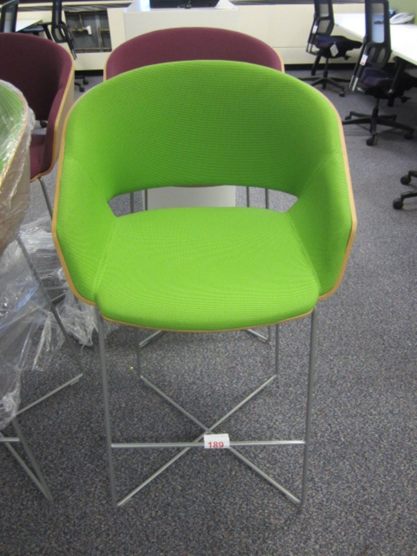 4 x brushed frame upholstered breakfast bar chairs (2 x Green / 2 x Burgundy) - Image 2 of 4