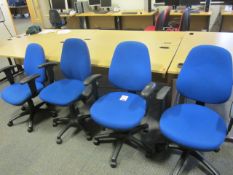 4 x Blue upholstered swivel arm chairs