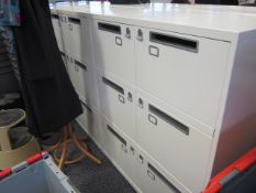 2 x Bisley metal lateral file lockers (6 door) with postal slot, approx. height: 1150mm x width: