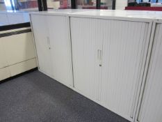 2 x metal tambour fronted cupboards, approx. height: 1150mm x width: 1000mm x depth: 475mm