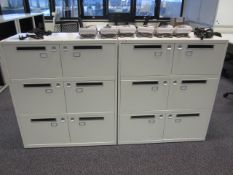 2 x Bisley metal lateral file lockers (6 door) with postal slot, approx. height: 1150mm x width: