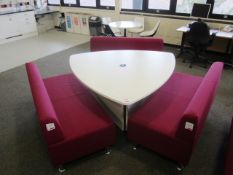 Canteen suite comprising: 3 x 2 seat Red upholstered sofa 1 x white melamine top table, length: