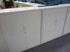 2 x metal tambour fronted cupboards, approx. height: 1150mm x width: 1000mm x depth: 475mm