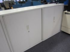 2 x metal tambour fronted cupboards, approx. height: 1150mm x width: 1000mm x depth: 475mm
