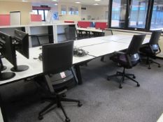 Bench suite comprising of: 5 x pod desks - mounted on one metal frame, 1 x manual height