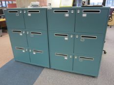 2 x Bisley metal lateral file locker (6 door) with postal slot, approx. height: 1300mm x width: