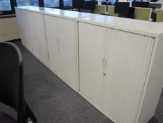 4 x metal tambour fronted cupboards, approx. height: 1150mm x width: 1000mm x depth: 475mm