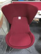 2 x Red upholstered wing back chairs