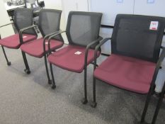 4 x mesh back / upholstered seat mobile meeting chairs with arms