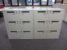 2 x Bisley metal lateral file lockers (6 door) with postal slot, approx. height: 1150mm x width: