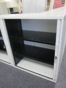 2 x metal tambour fronted cupboards, approx. height: 1150mm x width: 1000mm x depth: 475mm