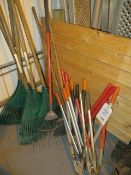 Nine Various Long Handle Shears,Two Hard Brooms, Five RakesLot located at: Unit 2 Stonestile