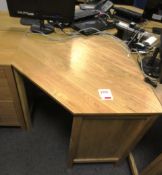 Two oak corner desks table to form desk pod. Each desk max. length 1100mm x 800mm