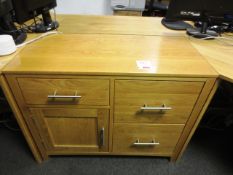 Two oak triple drawer, single door cabinet, approx. 930 x 450 x 750mm