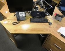 Two oak corner desks table to form desk pod. Each desk max. length 1400mm x 800mm