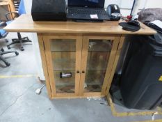 Three used/damaged furniture lots to include: Oak, glass door and shelf cabinet; Three drawer and