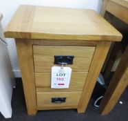 Oak framed wood, 3 drawer bedside table