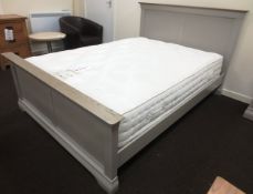 Grey painted timber framed double bed and mattress, 1530 x 2070mm (Showroom Furniture)